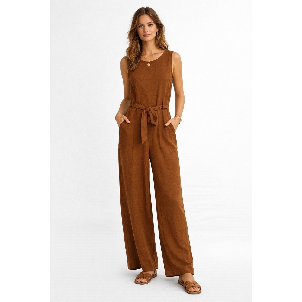 Gilli‎ Matisse Tie-Waist Jumpsuit Women Large Brown NWOT